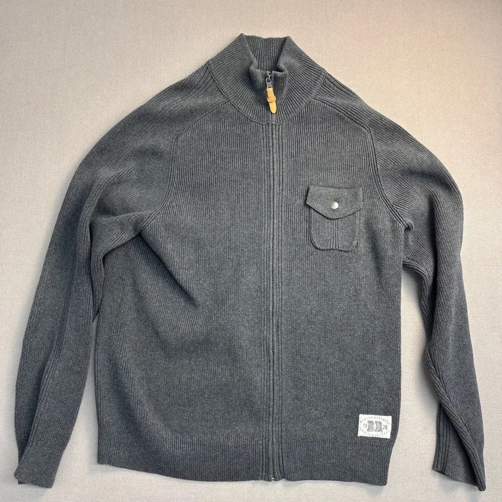 Banana Republic Mens Gray Ribbed Full Zip Mock Neck Cardigan Sweater Large 2344